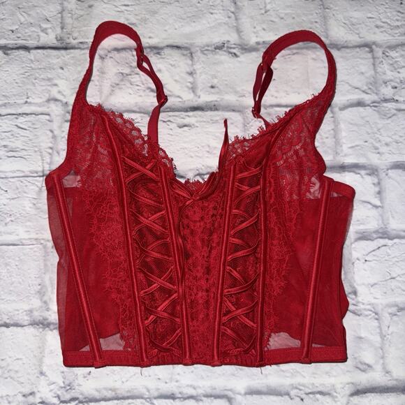 Victoria Secret Dream Angels Red Lace Corset Bra Unlined Size M - Picture 1 of 5